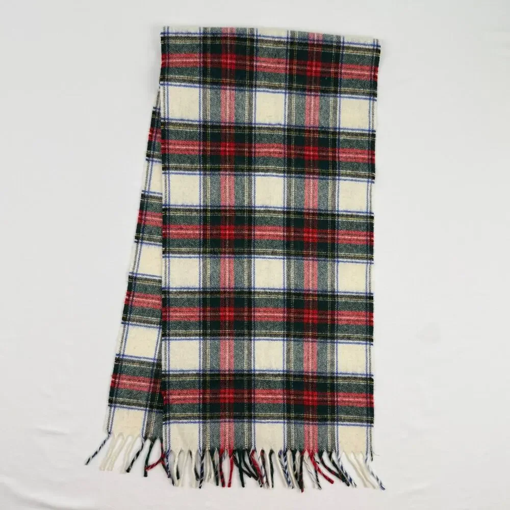 Vintage Lambswool Tartan Plaid Fringe Scarf Heritage Woven in Great Britain